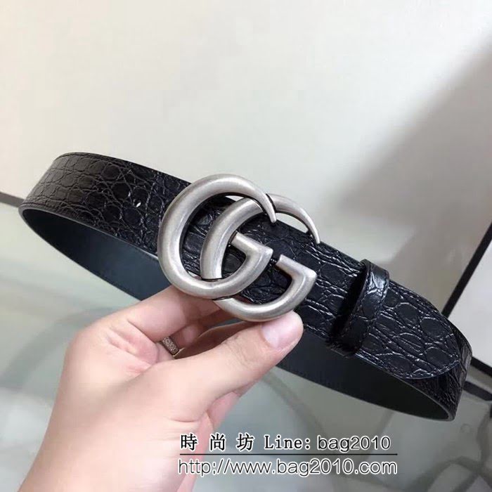 古馳CUCCI 代購貨 手工蠟線縫製 鱷魚圓肚紋男士皮帶 GHG1094